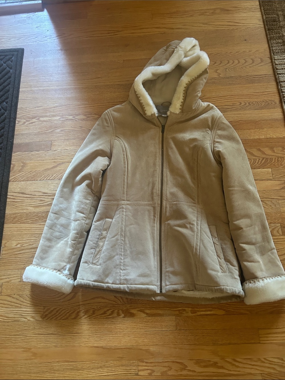 croft & barrow Hooded Faux-Shearling Jacket in Light Tan